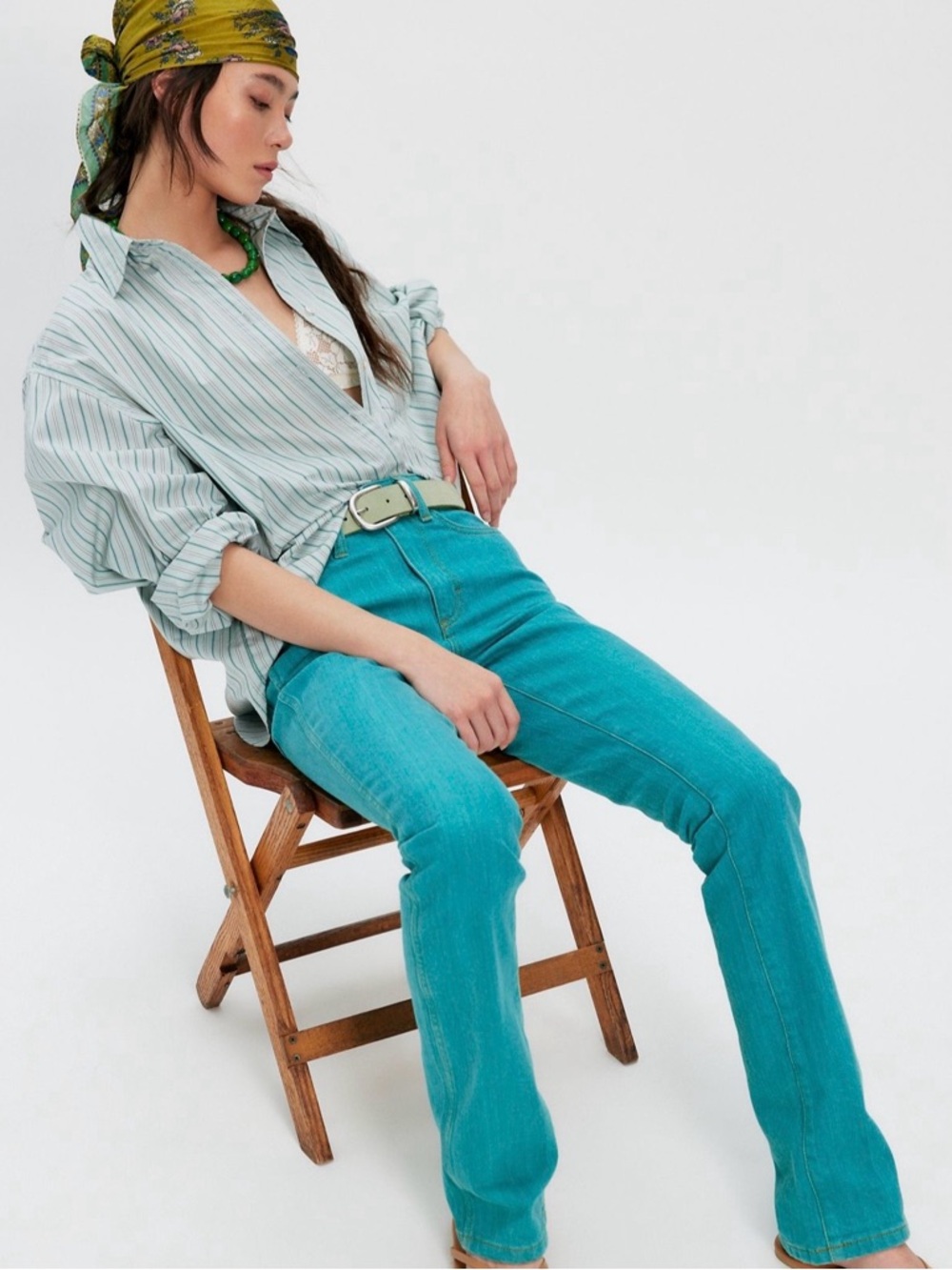 WRANGLER x LAINEY WILSON BOOT HUGGER JEANS;  size 29 turquoise via Free People